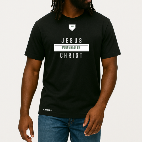 Black Powered by Jesus Christ T-shirt