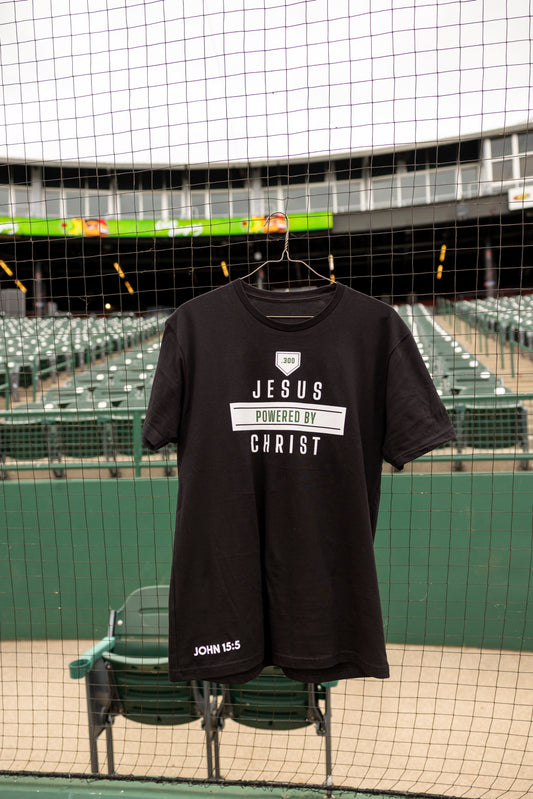 Black Powered by Jesus Christ T-shirt